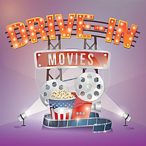 drive in movies. Vector illustration decorative design