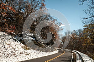 Drive through a snow covered national park