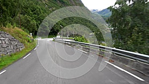 Drive at street E63 direction to Geiranger, Norway