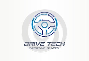 Drive tech creative symbol concept. Autonomous car, futuristic auto technology abstract business logo. Driver less