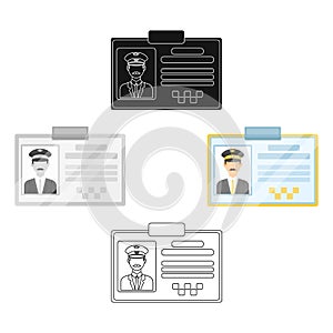 Driver document taxi.Plastik card taxi driver with photo Taxi station single icon in cartoon,black style vector symbol