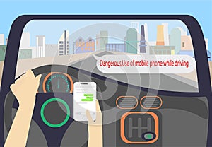 Driver holding smartphone watch chat app