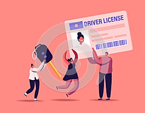 Driver License Concept. Male Female Characters Studying in School Learning Drive Car, Passing Exams and Get Permission