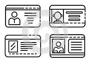 Driver license icons set, outline style