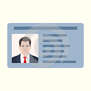 Driver license with male picture. ID or access card icon in flat style. Vector illustration