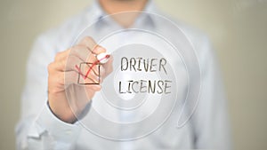 Driver License, Man Selecting on transparent screen