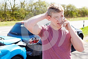 Driver Making Phone Call After Traffic Accident