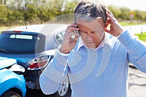 Driver Making Phone Call After Traffic Accident