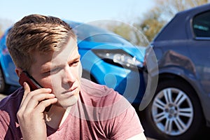 Driver Making Phone Call After Traffic Accident