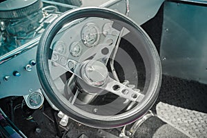 Driver's cockpit of a classic car