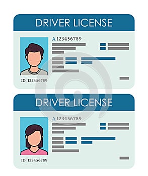 Driver`s license template with man and woman face
