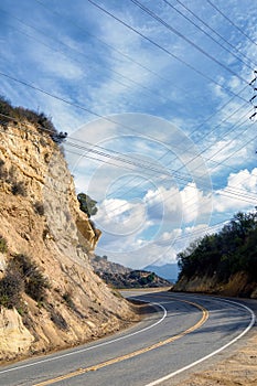 View of winding Mulholland highway in southern California.
