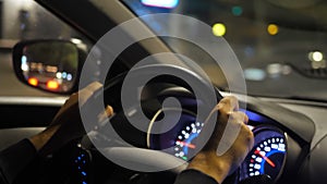 Driver taxy city lights evening wheel car speed