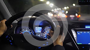 Driver taxy city lights evening wheel car speed