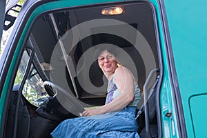 Driver of a truck in the driver`s cab