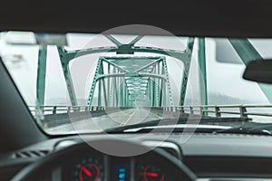 Driver& x27;s point of view on large bridge near Astoria, Oregon