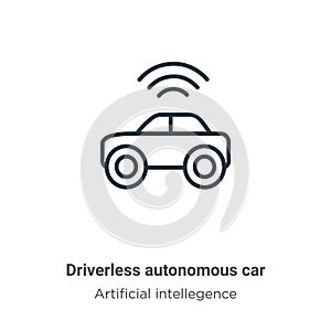 Driverless autonomous car outline vector icon. Thin line black driverless autonomous car icon, flat vector simple element