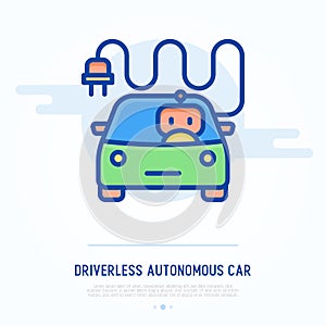Driverless autonomous car thin line icon