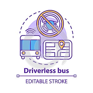 Driverless bus concept icon. Autopilot for city passenger transportation. Autonomous vehicle on route idea thin line