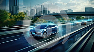 Driverless car. Autonomous cars on the road using technologies