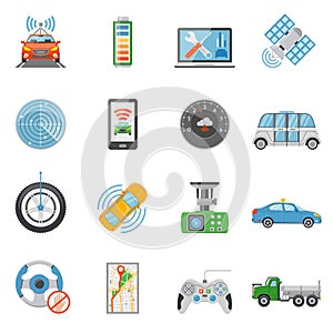 Driverless Car Autonomous Vehicle Icons Set