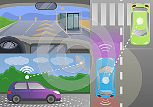 Driverless car banner set, cartoon style