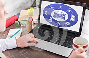 Driverless car concept on a laptop screen
