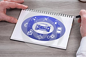 Driverless car concept on a notepad