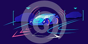 Driverless car flat color vector illustration