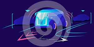 Driverless car flat color vector illustration