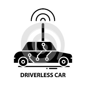 driverless car icon, black vector sign with editable strokes, concept illustration