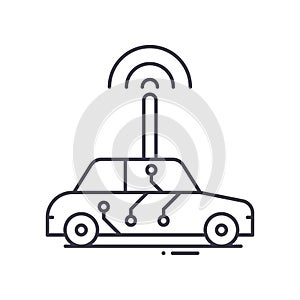 Driverless car icon, linear isolated illustration, thin line vector, web design sign, outline concept symbol with