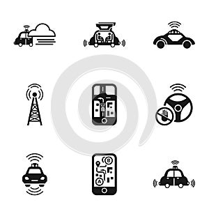 Driverless car icon set, simple style