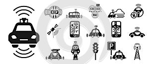 Driverless car icons set, simple style