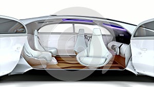 The driverless car opens its doors, transforming the cabin.