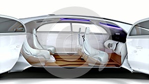 The driverless car opens its doors, transforming the cabin.