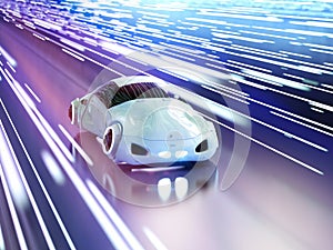 Driverless car in rail light tunnel