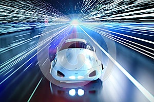 Driverless car in rail light tunnel