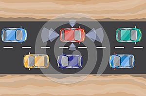 Driverless car, self-driving auto, view from above