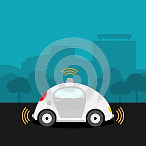 Driverless car on the street illustration