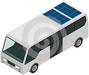 Driverless electric future transport. Futuristic autonomous driverless mini bus with solar panel