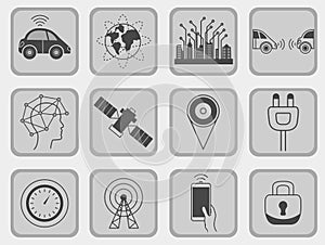 Driverless robotic assistance system signs, icon set