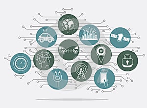 Driverless robotic assistance system signs, infographics background