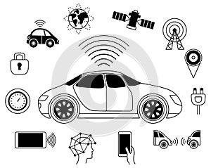 Driverless robotic car graphic symbol, self-driving auto