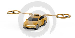 Driverless taxi or autonomous taxi with electric flying yellow car