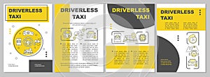 Driverless taxi brochure template layout. Robo-cab service. Flyer, booklet, leaflet print design with linear photo