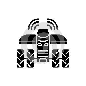 Driverless tractors black glyph icon