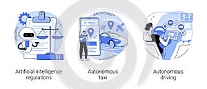 Driverless transport legislation abstract concept vector illustrations.