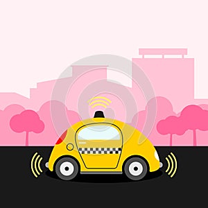 Driverless yellow taxi cab illustration