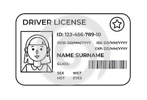 Drivers License. A plastic identity card. Vector outline illustration of the template